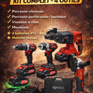 Kit 4 outils électroportatif RETOOLS 21V 4Ah